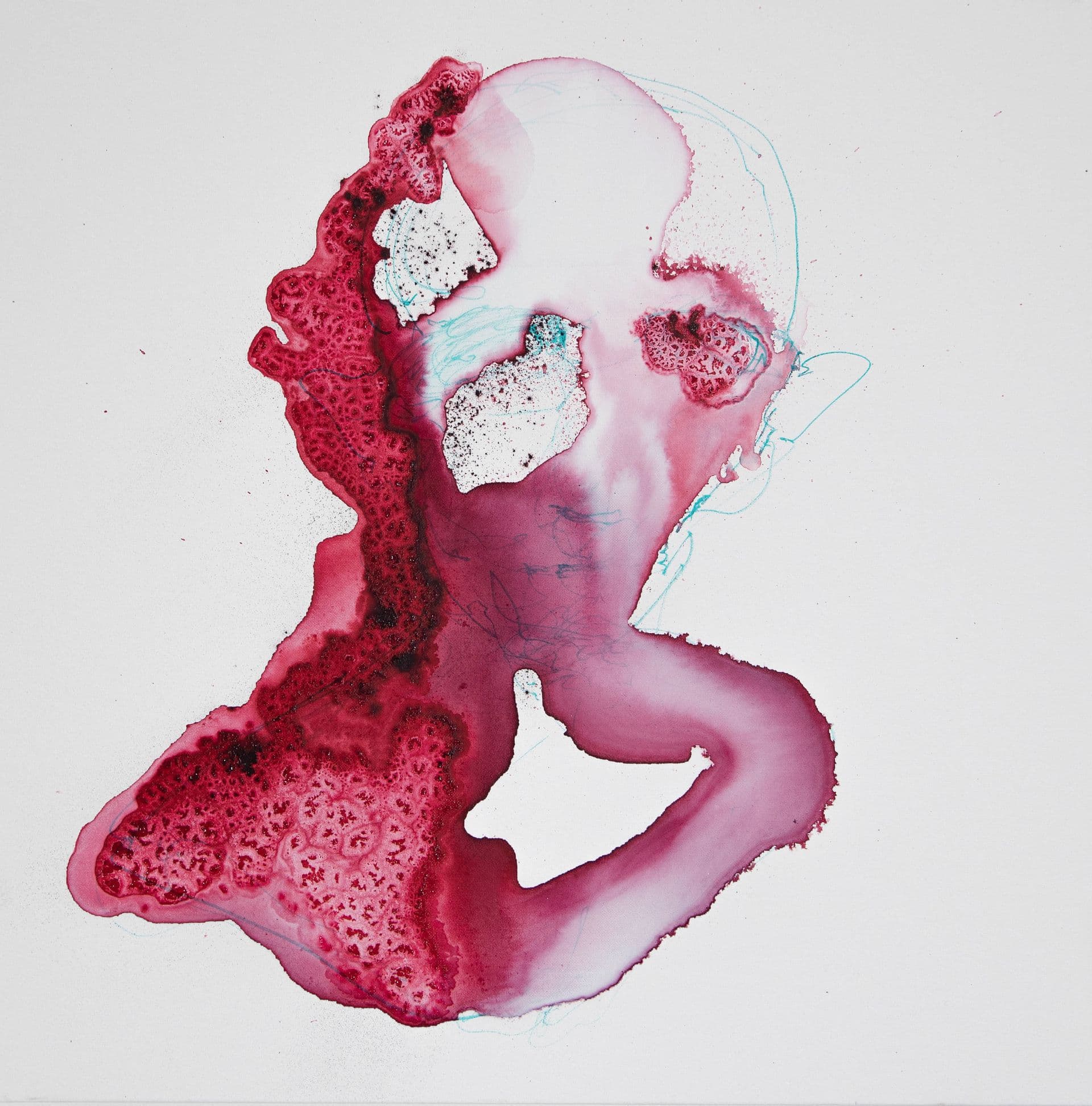 DUKKHA N24 entita effimera 50x50 cocciniglia e tecnica mista su tela